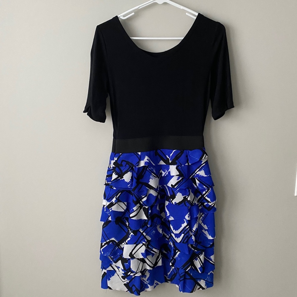 Express Blue/Black/White Form Fitting Mini Dress - Picture 1 of 6